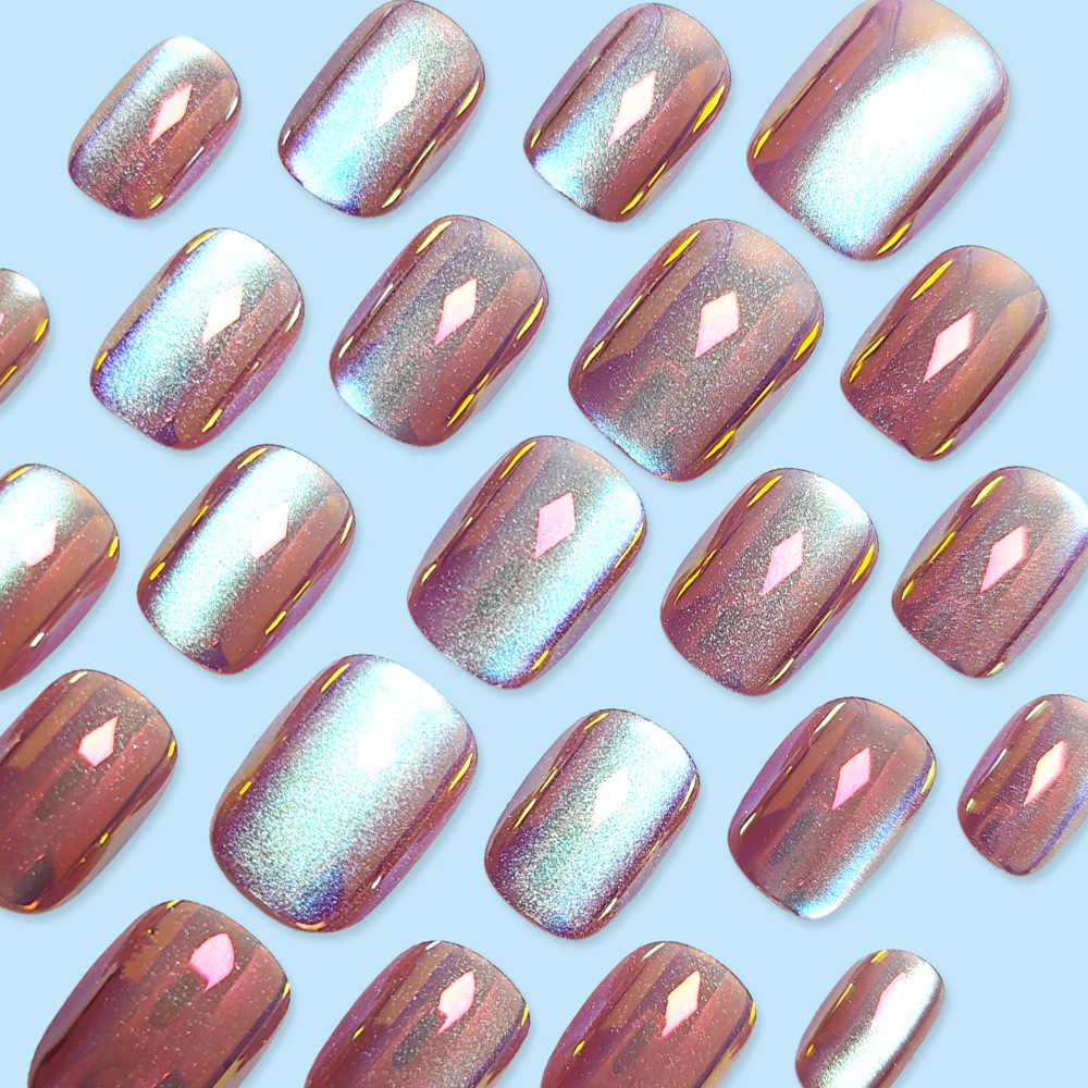 Ventas transfronterizas de ojos de gato, uñas cortas, fantasía, belleza, aurora, 30 piezas de parche de uñas.