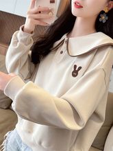早秋娃娃领卫衣女春秋韩版宽松小个子薄款翻领polo衫撞色上衣外套