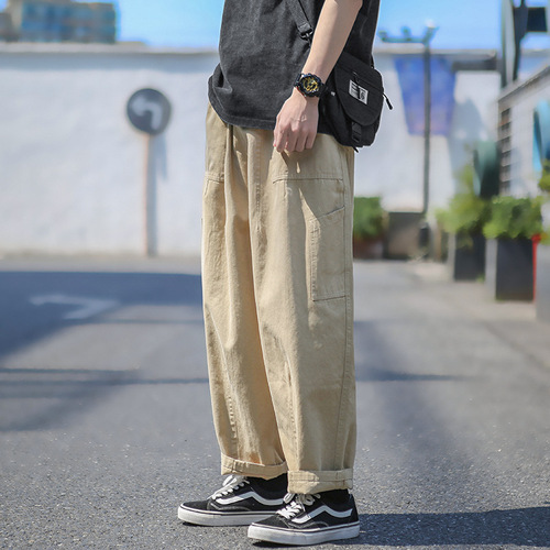 Japanese straight-leg work pants for men, thin version for spring and summer, trendy brand, fashion pants for boys, loose wide-leg casual long pants