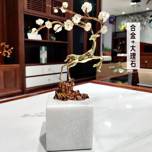 Marble Yellow Copper Plum Blossom Deer Ornament Living Room Entrance TV Bar Cabinet Luxury Home Decor Desk Soft Decoration