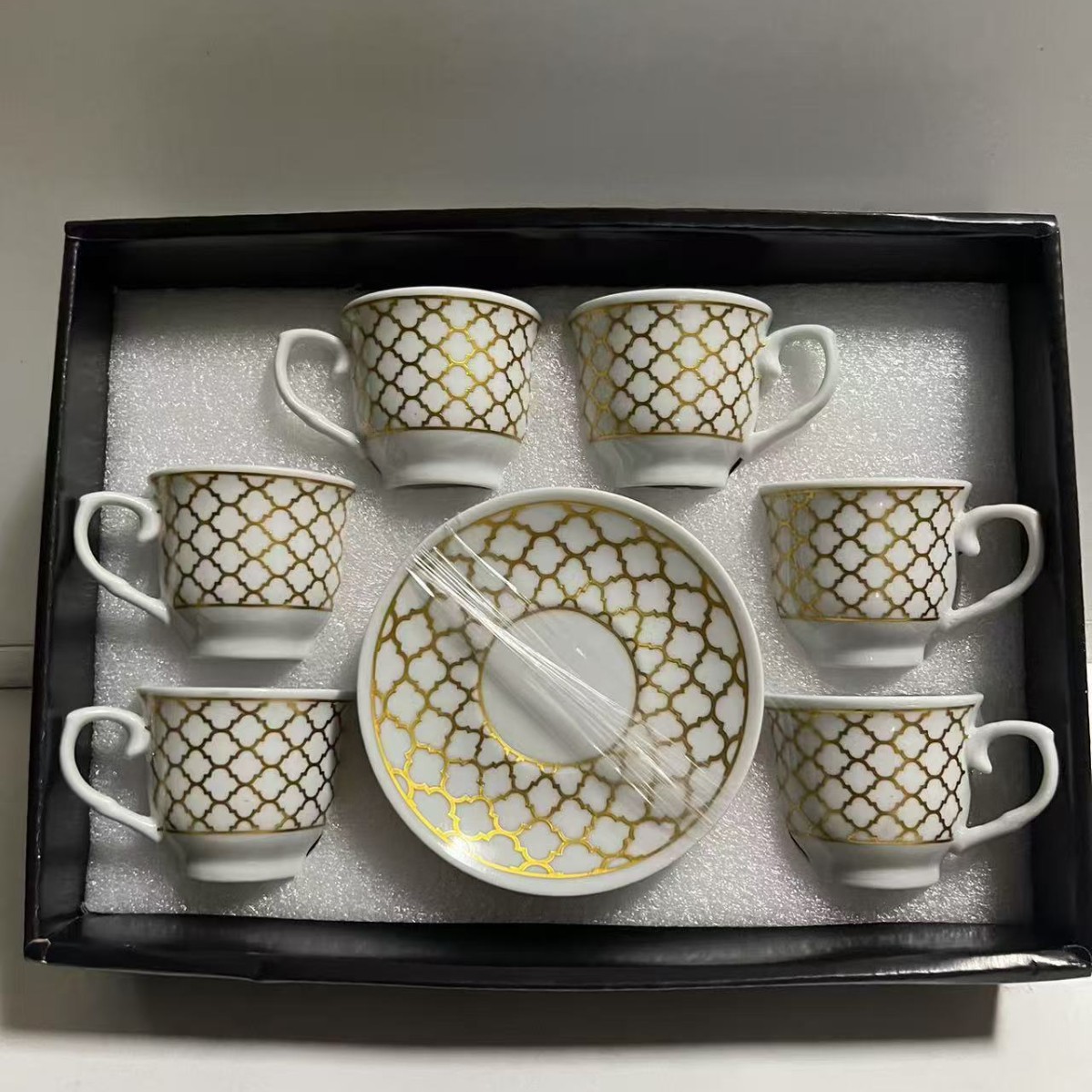 Nuevo conjunto de tazas de café de cerámica europea, tazas de café de estampado transfronterizo, 6 tazas de café de Oriente Medio, 6 platos de café de la tarde