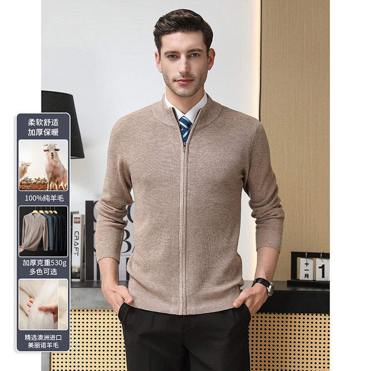 2025 nuevo cardián de cuello medio alto de color sólido tira gruesa jersey abrigo de invierno y otoño hombre suéter de lana casual