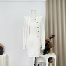 韩国东大门代购2025秋款圆领长袖开衫+U领抹胸无袖包臀连衣裙