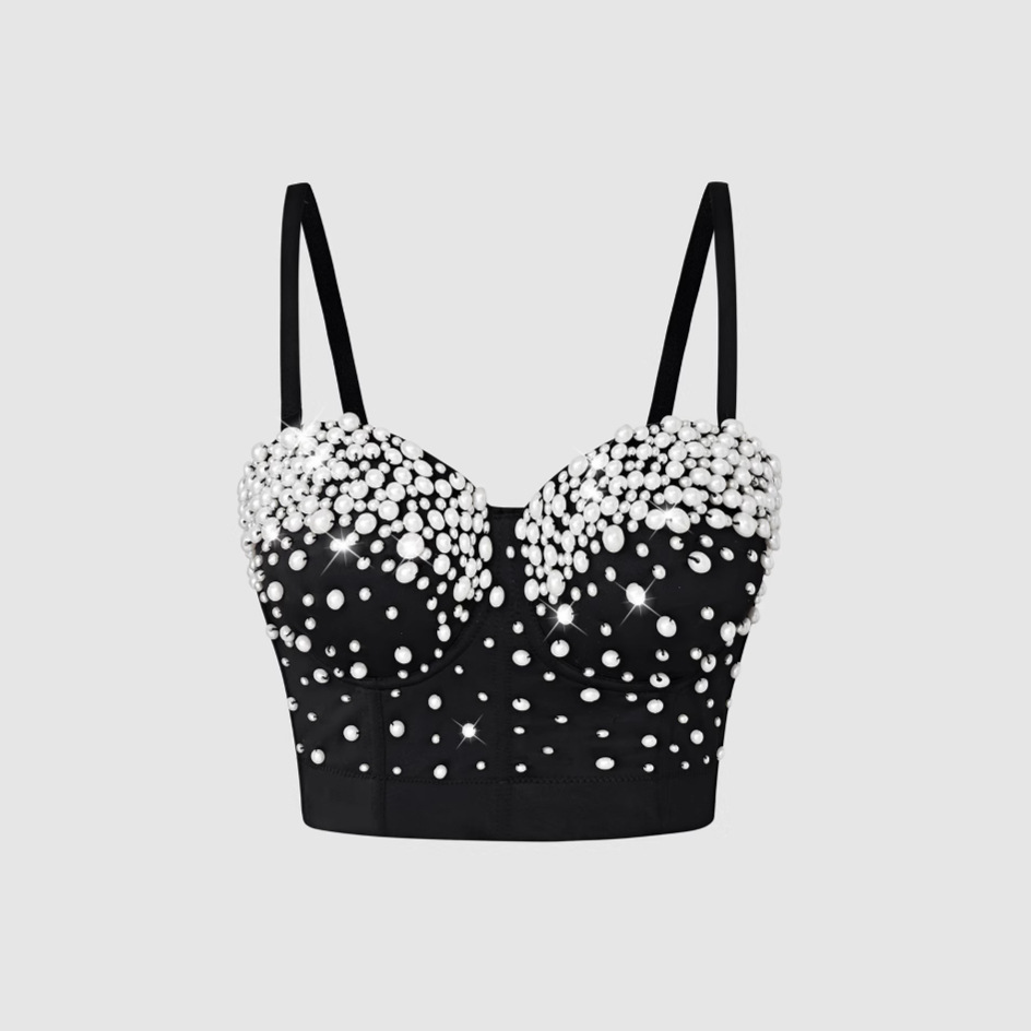 Luqiu Guo Camisole Outer Dress Vest Camisole with Diamonds and Beads Slim Sexy Fishbone Bra Db1646