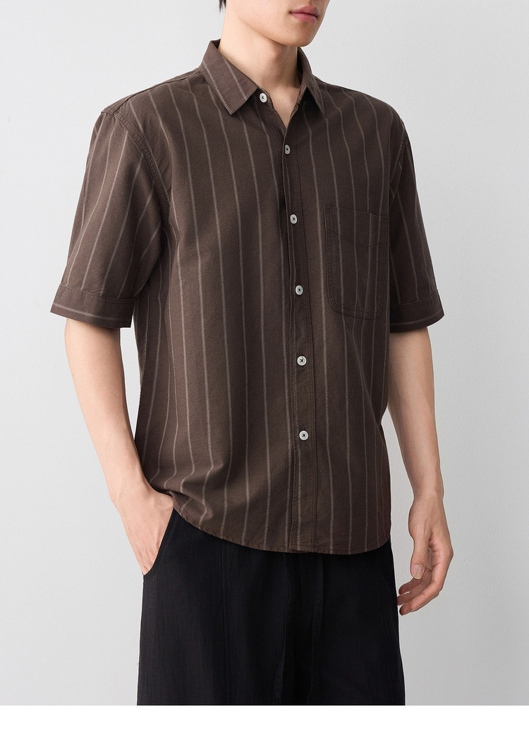 Áo sơ mi nam ngắn tay sọc cotton thoáng mát — màu xanh nhạt chi tiết 26