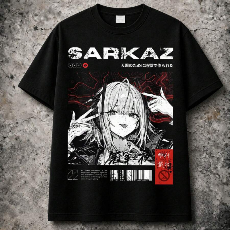 Cross-border pure cotton white ink direct printing, men's black anime girl print, 100% cotton