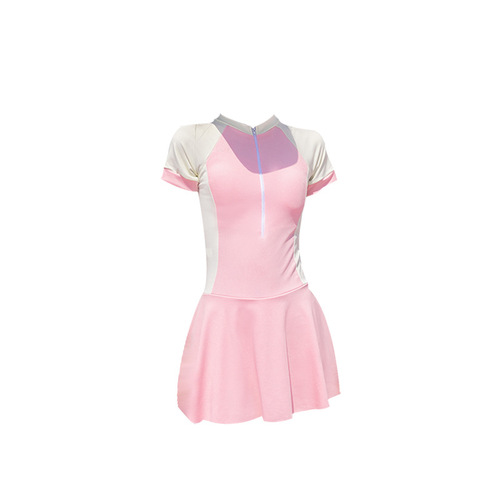 Girls' Sunscreen Swimsuit One-Piece Dress for Middle and Older Children, Simple Splicing Conservative Sports Swimwear, Quick-Drying Hot Spring Swimsuit