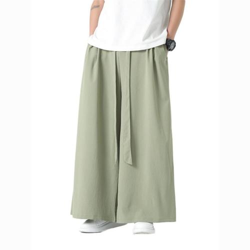 Han Element Chinese Style Ice Silk Song Pants Wide Leg Skirt Pants for Men, Modernized Hanfu National Retro Style Tang Suit Casual Pants for Men