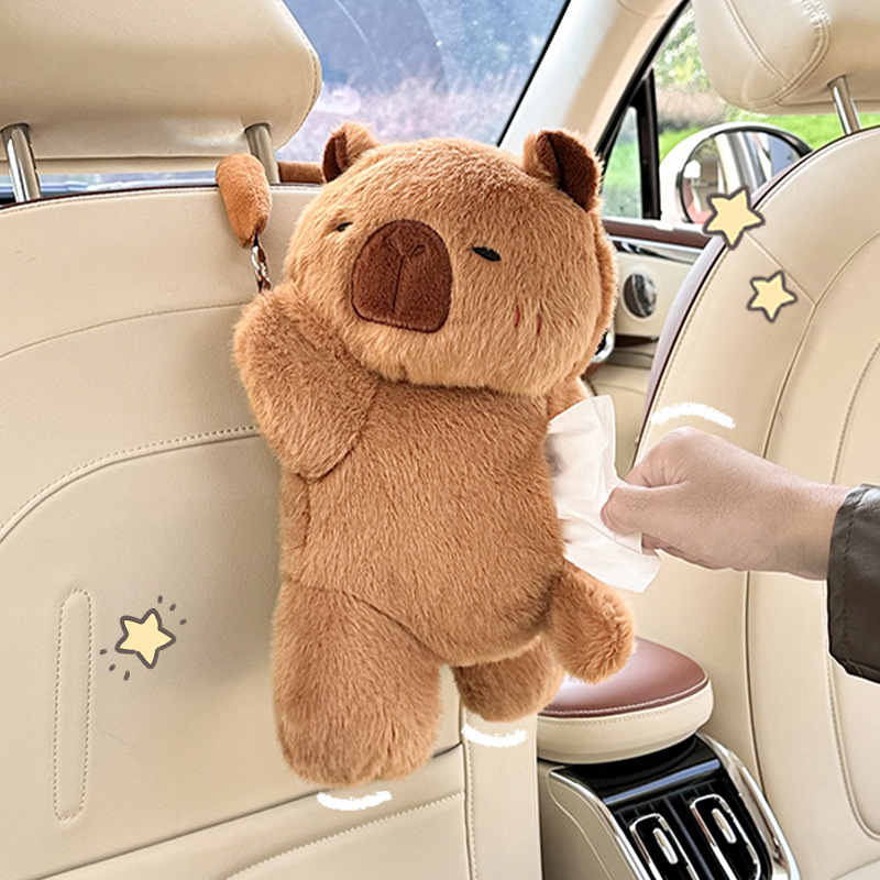 Automóvil encantador gato perro caja de toallas de dibujos animados muñeca coche colgante caja de extracción muñeca de peluche bolsa de toallas de papel