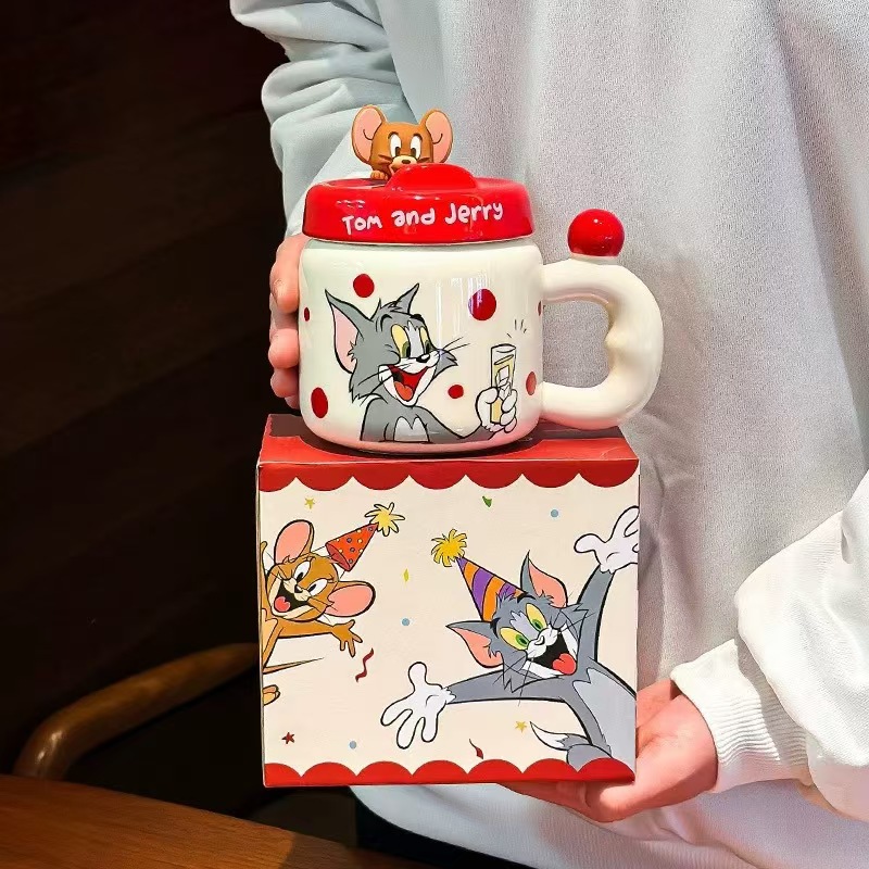 Gatos y ratones auténticos copos de marca encantadores tazas de gran capacidad tazas de cerámica domésticas con tapa de alta calidad de agua taza