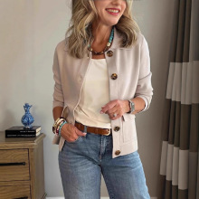 2025欧美跨境独立站亚马逊女装德绒短款外套翻领单排扣百搭短外套