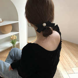 秋冬新品法式蝴蝶结发圈韩国珍珠发绳气质头绳ins简约发饰扎头发