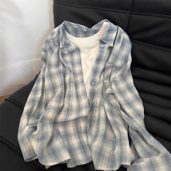韩系松弛感格子衬衫女春夏季新款宽松慵懒风长袖衬衣外套休闲上衣