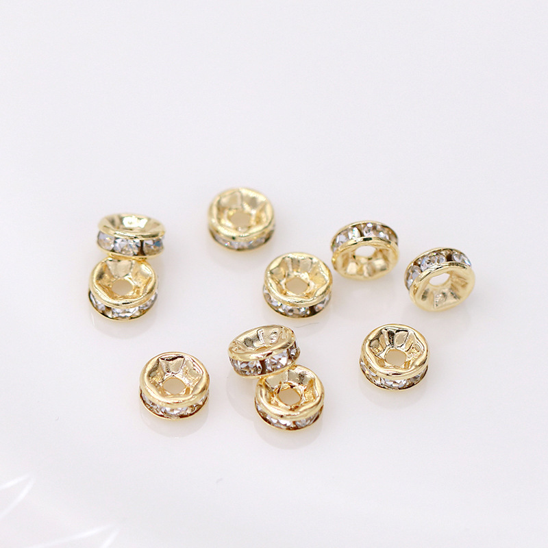 Color de retención de 18K de oro real micro-incrustaciones de diamante anillo pulsera espaciador 14K envuelto en oro rueda espaciador perlas sueltas DIY accesorios de la joyería