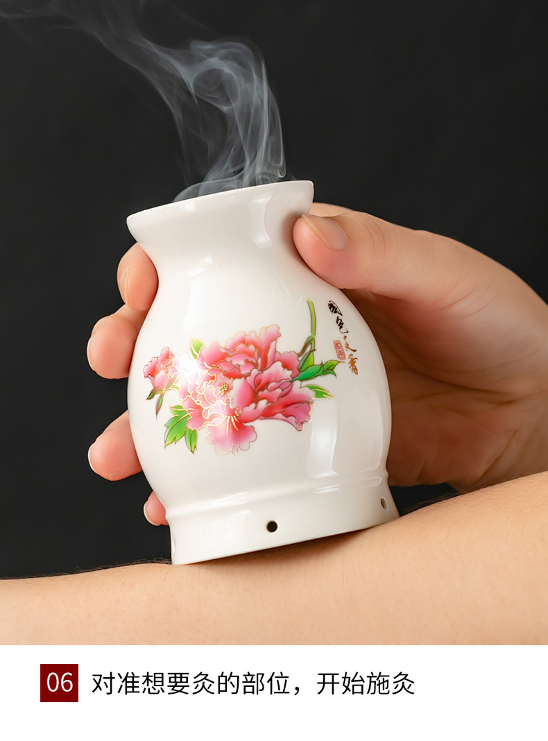 Ceramic Double-Layer Moxa Cup Multi-Function Moxibustion Box Full Body Handheld Gua Sha Jar specifications