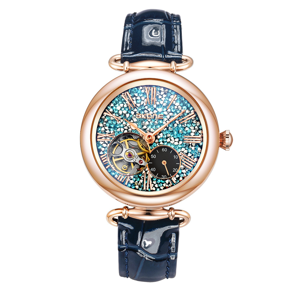 Skone Time and Space Fully Automatic Mechanical Watch Women's Hollow Women's Watch Fashion Trend Leather Strap Waterproof Women's Watch