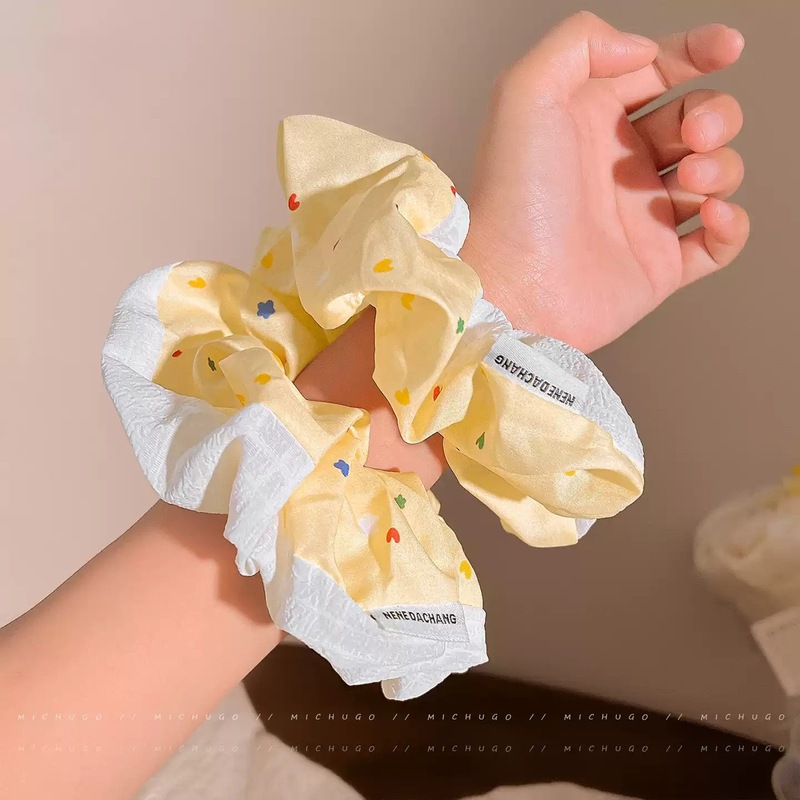 星星波点大肠发圈黄白拼接女后脑勺扎头发绳丸子头绳日常可爱发饰|undefined