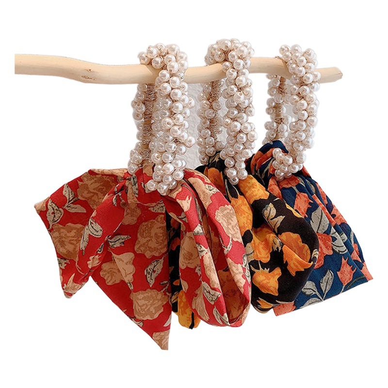 De las mujeres de estilo coreano arco floral cuerda del pelo de la vendimia cinta de perlas banda de pelo Mori headwear lazo del pelo banda de goma de las mujeres
