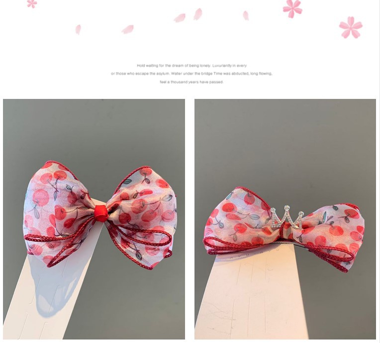 Cherry, Bow Knot Pattern Girl'S Gender Sweet Cherry Bow Knot Synthetic Yarn Handmade Hair Clip 1 Piece