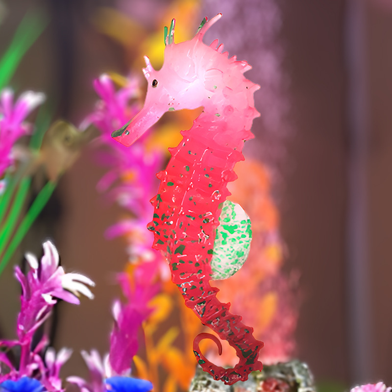 Caballito de mar fluorescente de silicona luminosa simulada en verde, rojo y amarillo con ventosa para decoración de acuarios marinos, venta al por mayor