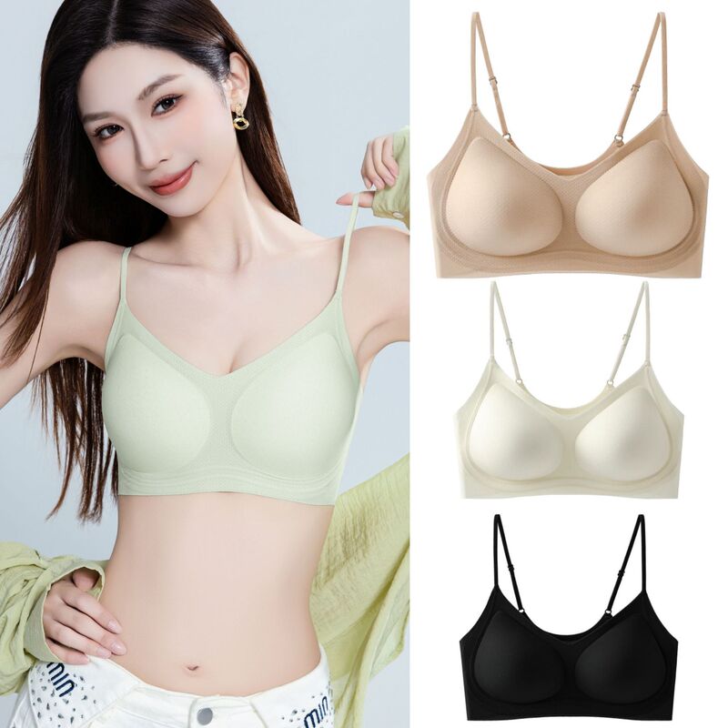 High-Quality Liquid Foundation Seamless Women's Thin Lingerie Camisole for Large Busts, Minimizing Effect, Push-Up Thin Strap Bra