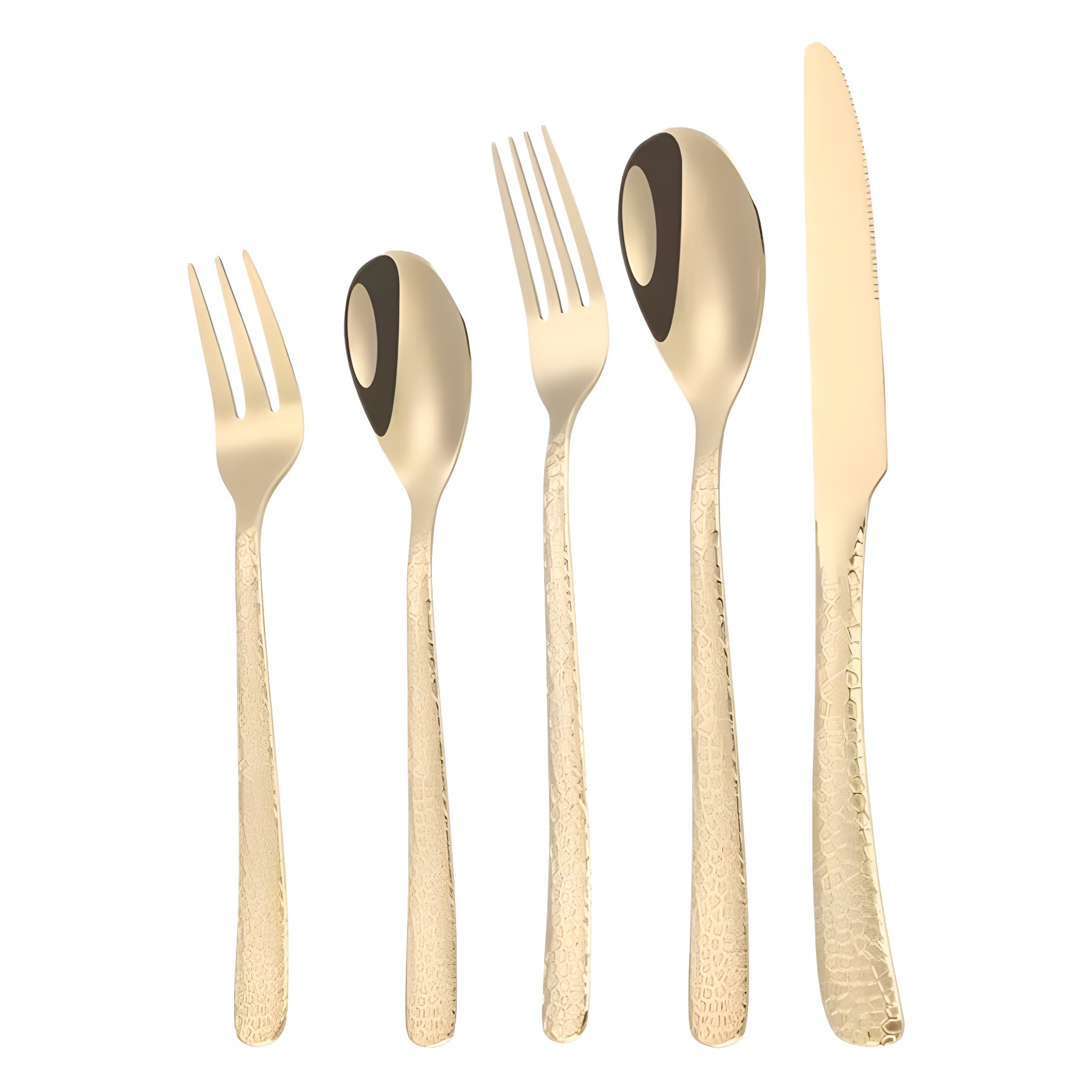 Nuevo estilo transfronterizo vajilla de acero inoxidable Cuchillo, tenedor y cuchara de comida occidental Cuchillo y tenedor de patrón de martillo de luz de luna Cuchillo y tenedor de restaurante occidental de hotel Cuchillo y cuchara de postre