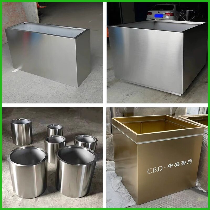 Stainless steel flower boxes, outdoor commercial street flower beds, wrought iron partitions, outdoor square-shaped metal flower containers