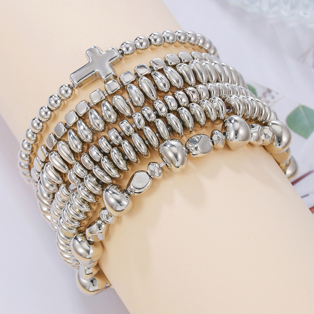 All Seasons Season Vintage Style Classic Style Geometric Cross Solid Color CCB Ball Chain Beaded Bracelets Wholesale