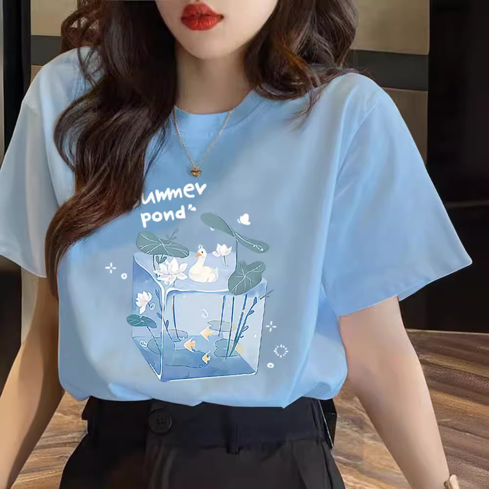 金韩浅蓝色衣服港味chic上衣女短袖T恤夏天流行女装新款学生 包邮