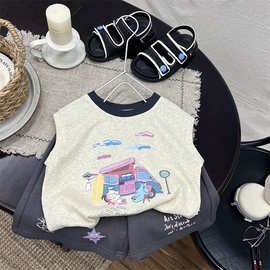 宝宝无袖套装夏季新款男童韩版卡通背心儿童夏装薄款短裤两件套潮