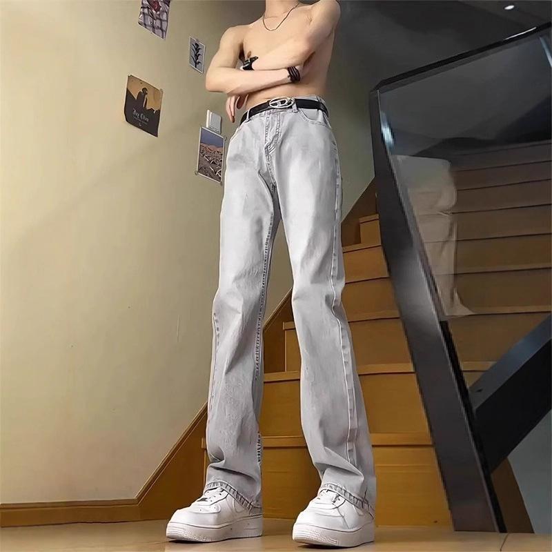 Smoke Gray Jeans for Men, Spring and Autumn 2026 New Style, Summer American High Street Pants, Slim Fit Straight Leg Flared Pants Smoke Gray Jeans for Men, Spring and Autumn 2026 New Style, Summer American High Street Pants, Slim Fit Straight Leg Flared Pants