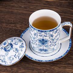 Jingdezhen porcelain teacup with lid, tray, blue and white porcelain tea separation large water cup, tea brewing cup, personal use, enameled