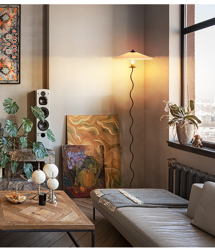 Description Picture 6 of itemNordic Creative Pleated Floor Lamp LED Fabric Umbrella Stand Light Living Room Corner Decoration Bedside Minimalist Floor Lamps