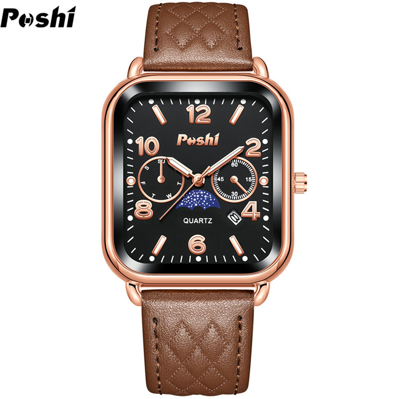 Poshi nueva moda pareja reloj impermeable calendario cinturón casual todo partido reloj de cuarzo reloj de mujer al por mayor