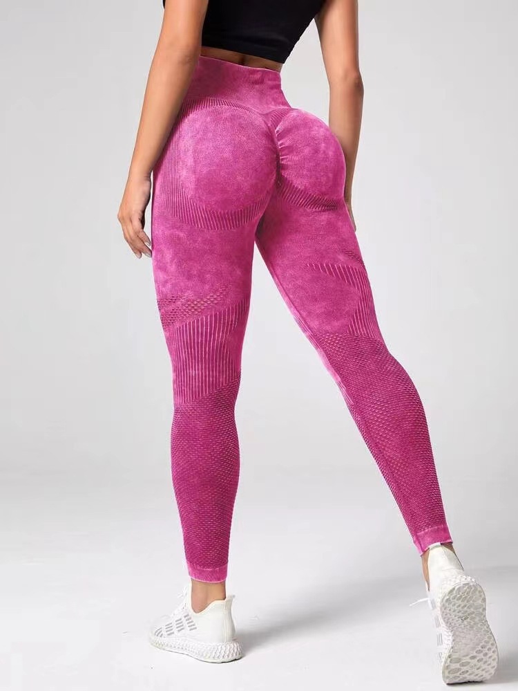 Pantalones de yoga sin costuras huecos de malla, pantalones de fitness de cintura alta, glúteos, lavado de mujer, deportes, esculpir el cuerpo, melocotón ajustado
