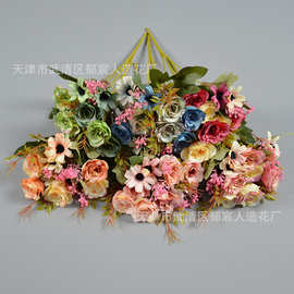 10头玫瑰菊把花家居装饰仿真花批发diy花环配花婚礼拱门绢花插花