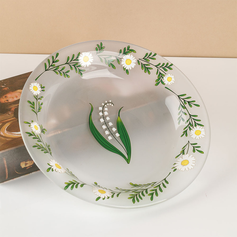 Lily of the Valley Frosted Crystal Glass Fruit Plate Modern Style Dried Fruit Plate Household Snack Plate Coffee Table Dessert Plate Fruit Plate