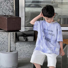 麦可希童装儿童扎染短袖T恤2024夏季新品韩版男童宽松半袖夏装