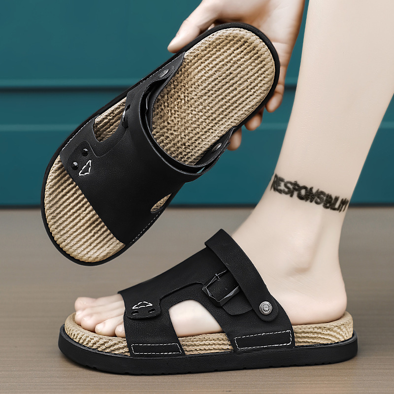 Designer Accessible Luxury Leather Sandals for Men, Dual-Purpose 2025 Trendyy Driving Casual Soft-Soled Outer Slippers, Summer Non-Slip