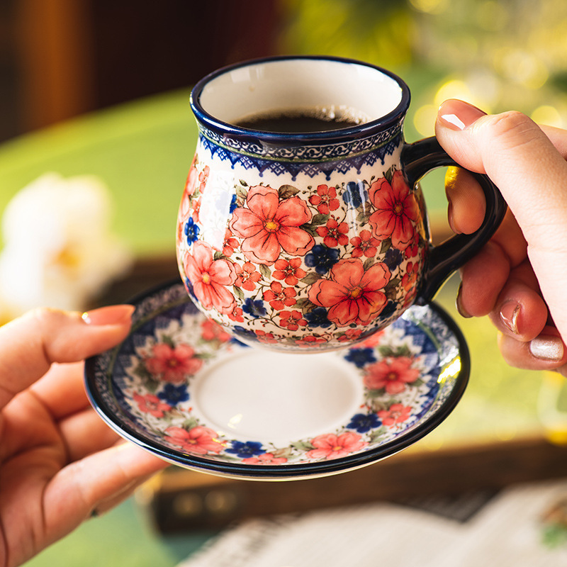 ポーランドコーヒーカップとソーサーセット家庭用高価値アフタヌーンティーティーセットレトロカップ女性の水カップセラミックマグ|undefined