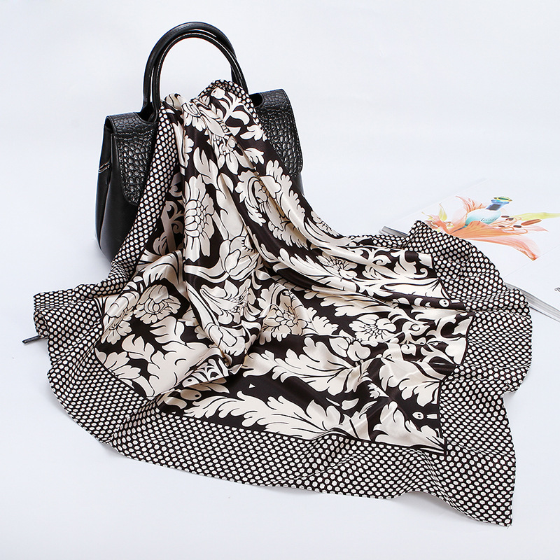 Satin Material Women's Elegant Flower Satin Printing Silk Scarves