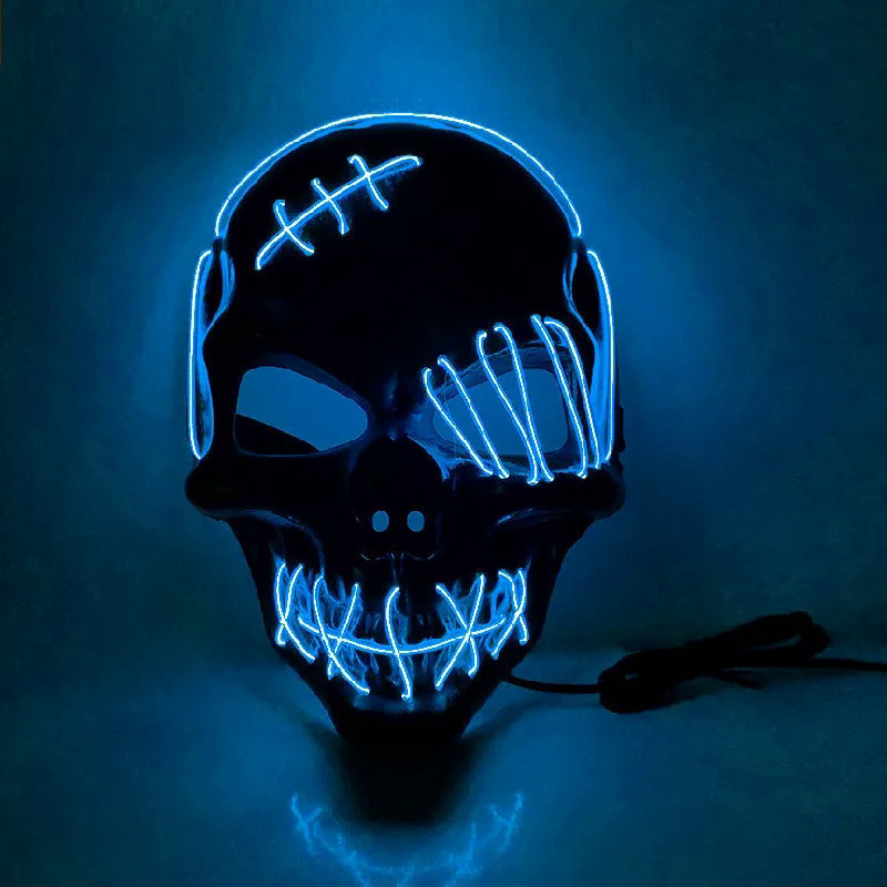 Hot sale horror Halloween LED máscara de esqueleto fiesta luminosa luz de neón LED camuflaje esquina facial