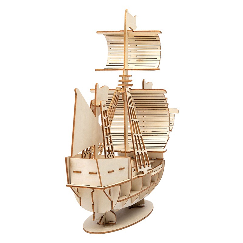 Rompecabezas tridimensional barco hecho a mano diy montaje de madera decoración modelo infantil pequeño juguete montaje de madera