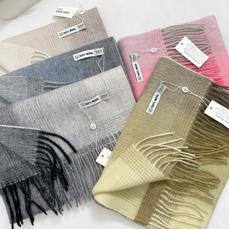Australian Wool Scarf Winter Cream Sweet Style Korean Style Plaid Shawl Atmosphere Warm Thick Scarf for Student Girls Australian Wool Scarf Winter Cream Sweet Style Korean Style Plaid Shawl Atmosphere Warm Thick Scarf for Student Girls