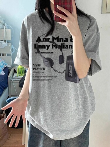 Cotton shoulder short-sleeved t-shirt women's 2025 summer new style national trend style letter design loose lazy heavy top