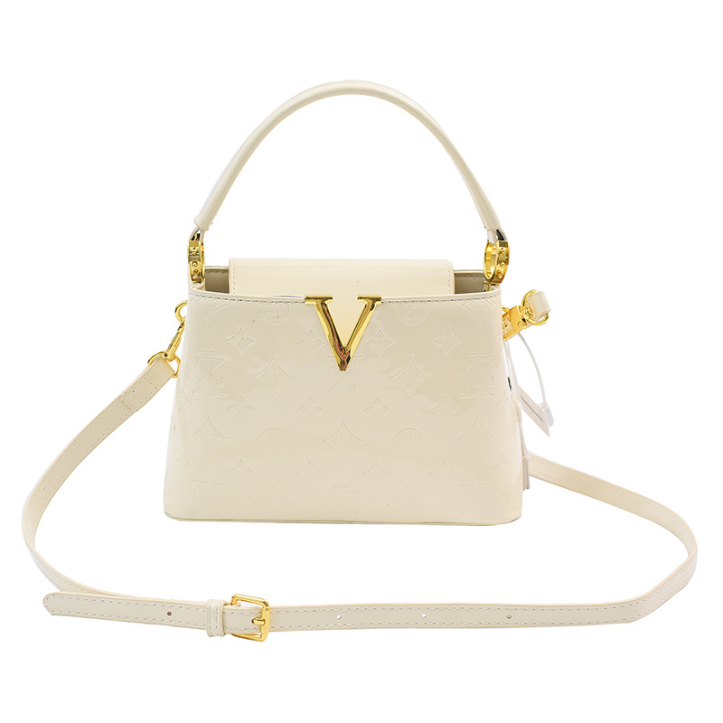 Bolso de alta calidad con textura 2025 verano nuevo bolso femenino con letras en relieve bolso de hombro charol brillante bolso de mensajero marea