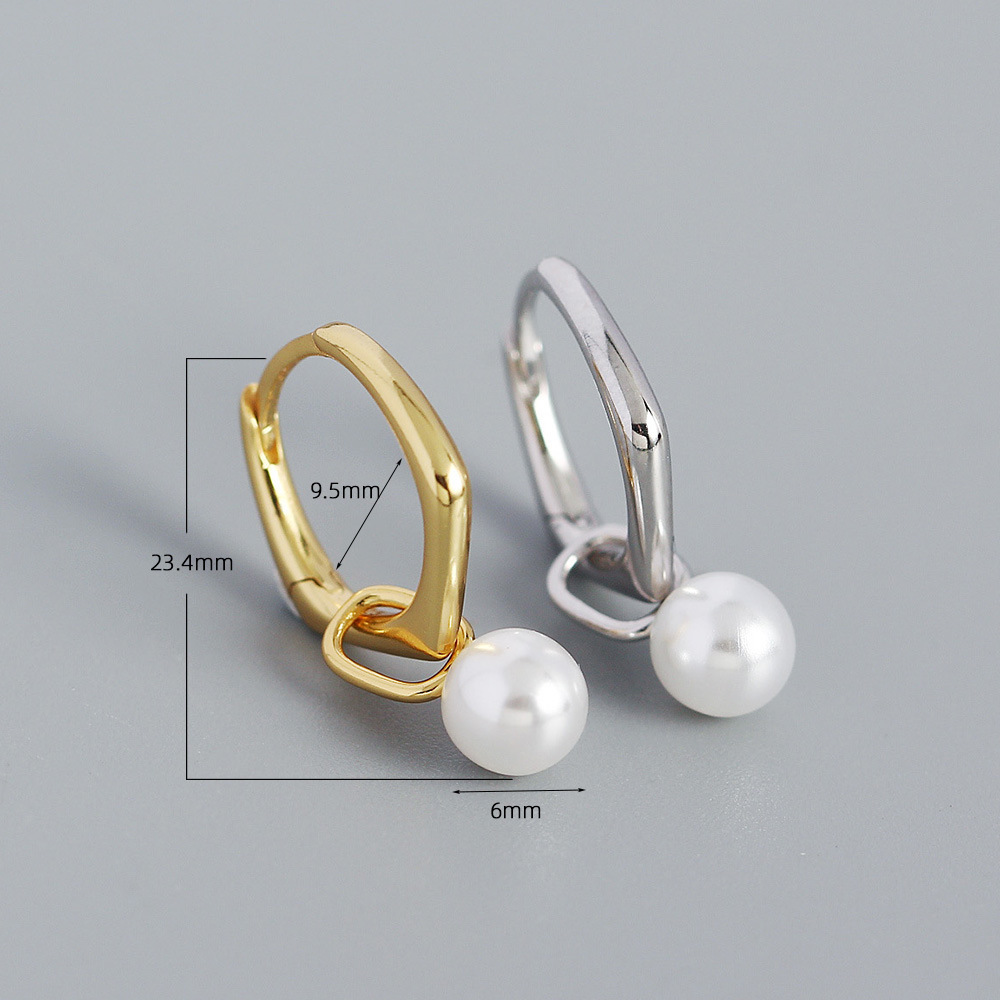 0.03µm Gold Plating Thickness Electroplating Gold Plating Process 1 Pair 925 Sterling Silver Artificial Pearls Geometric Earrings