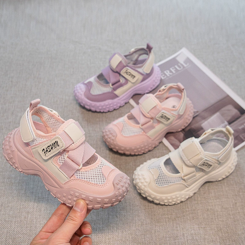 Детские летние босоножки принцессы 2025, модные, мягкая подошва, спортивные, сетчатые, с открытым носком