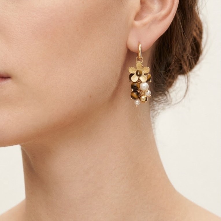 Maillard Tiger Eye Stone Tassel Earrings for Women, Vintage Beaded Ear Clips, Retro Atmosphere Earrings, Factory Wholesale Mixed Batch