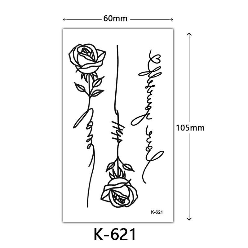 Pequeñas pegatinas de tatuaje frescas letras inglesas flores mariposas líneas de boceto pegatinas de tatuaje impermeables tatuaje